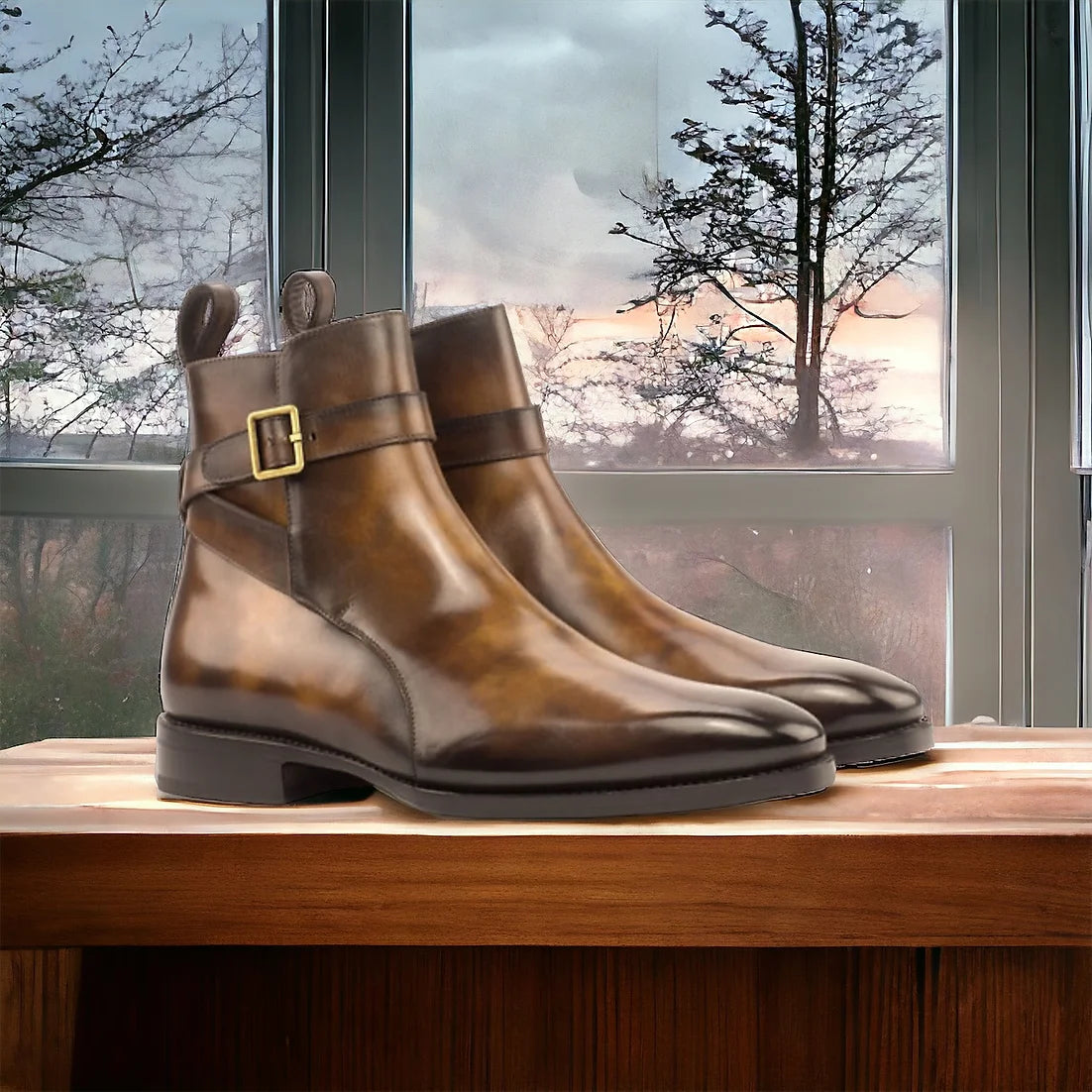 Tabakfarbene Patina-Chelsea-Stiefel