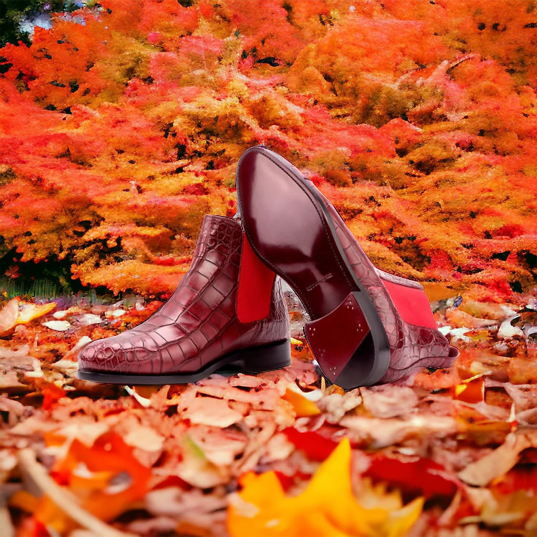 Roter Chelsea-Stiefel aus exotischem Alligatorleder