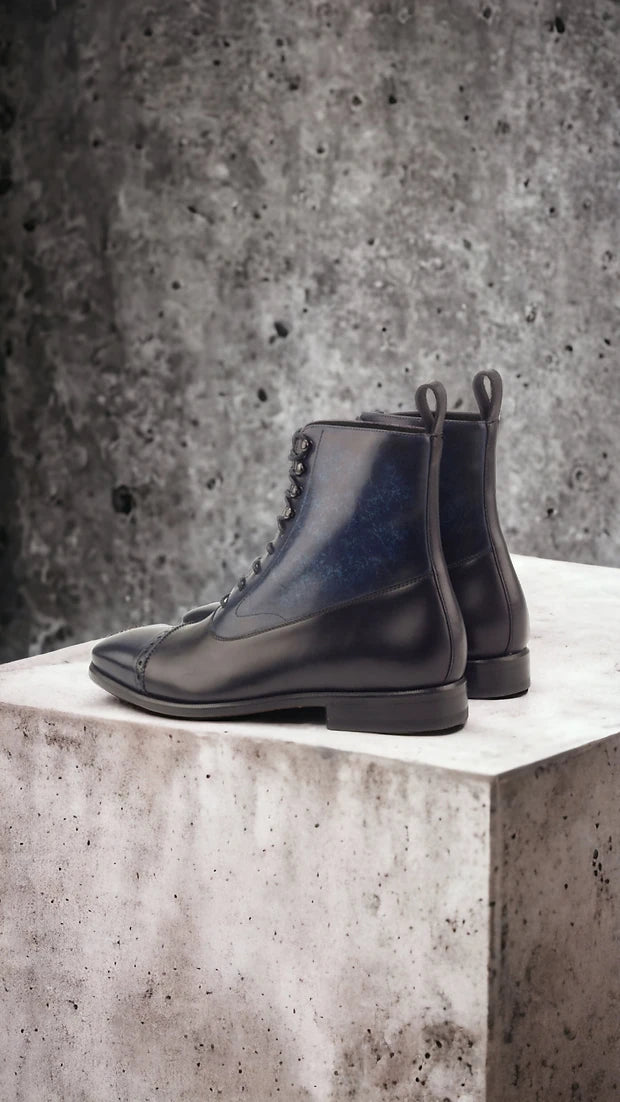 Black Denim Patina Balmoral Boots