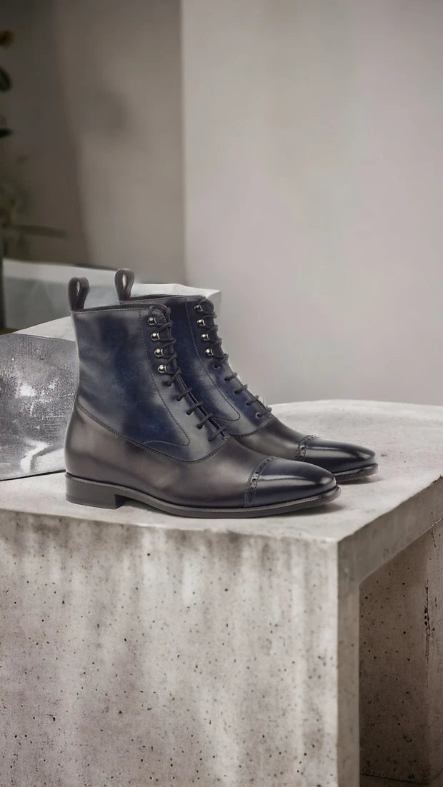 Black Denim Patina Balmoral Boots